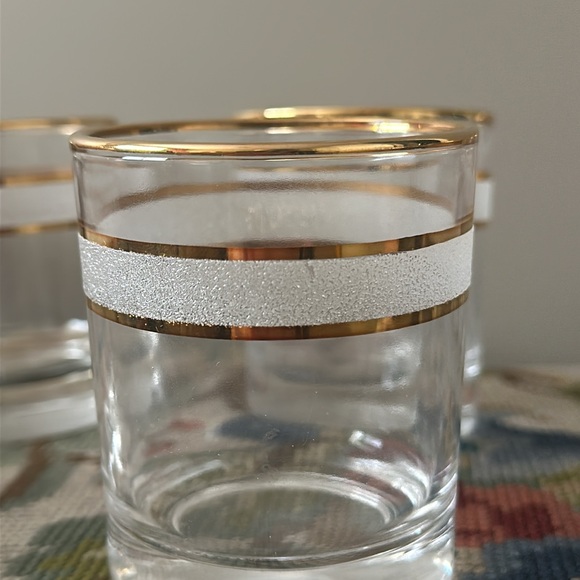 SET OF 6 Vintage MCM -gold rim -pebble frosted -low ball whisky glasses - Picture 6 of 6